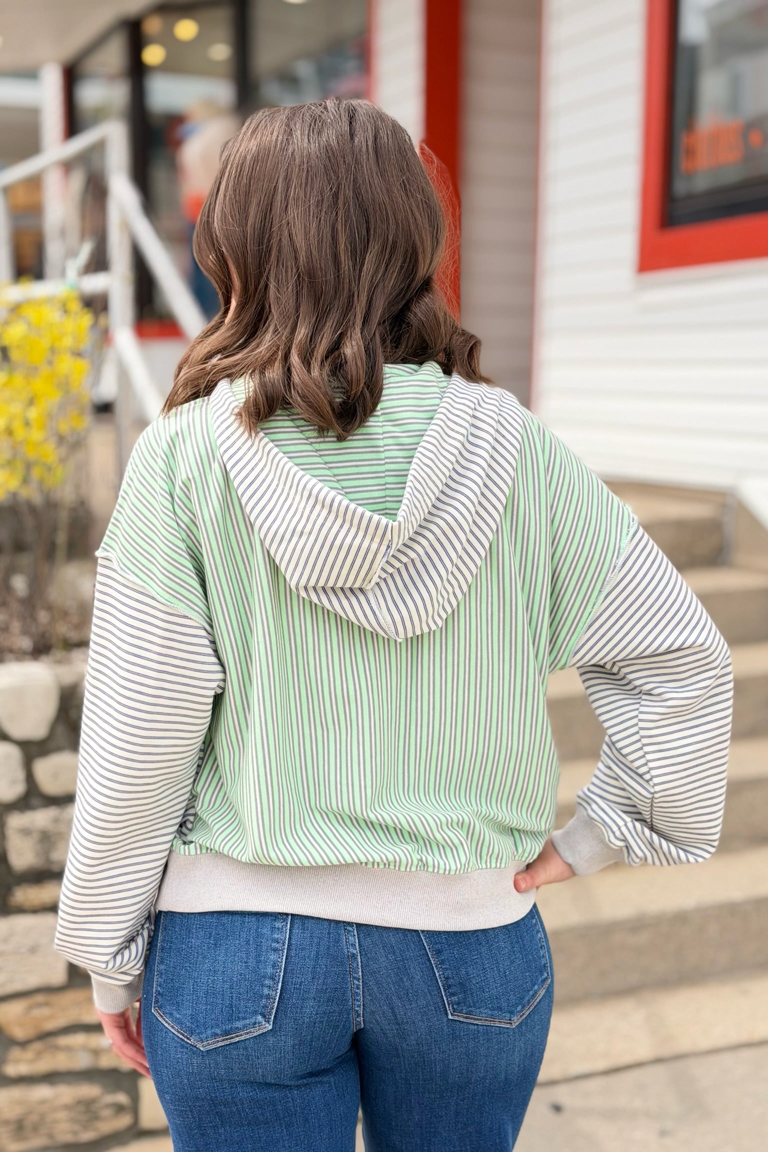 Striped Contrast Color Zip Hoodie