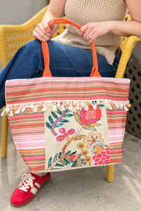Boho Fringe Tote Bag  - Striped Multi