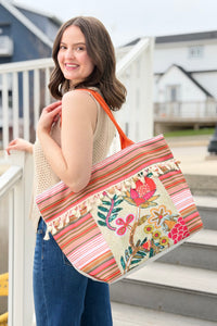 Boho Fringe Tote Bag  - Striped Multi