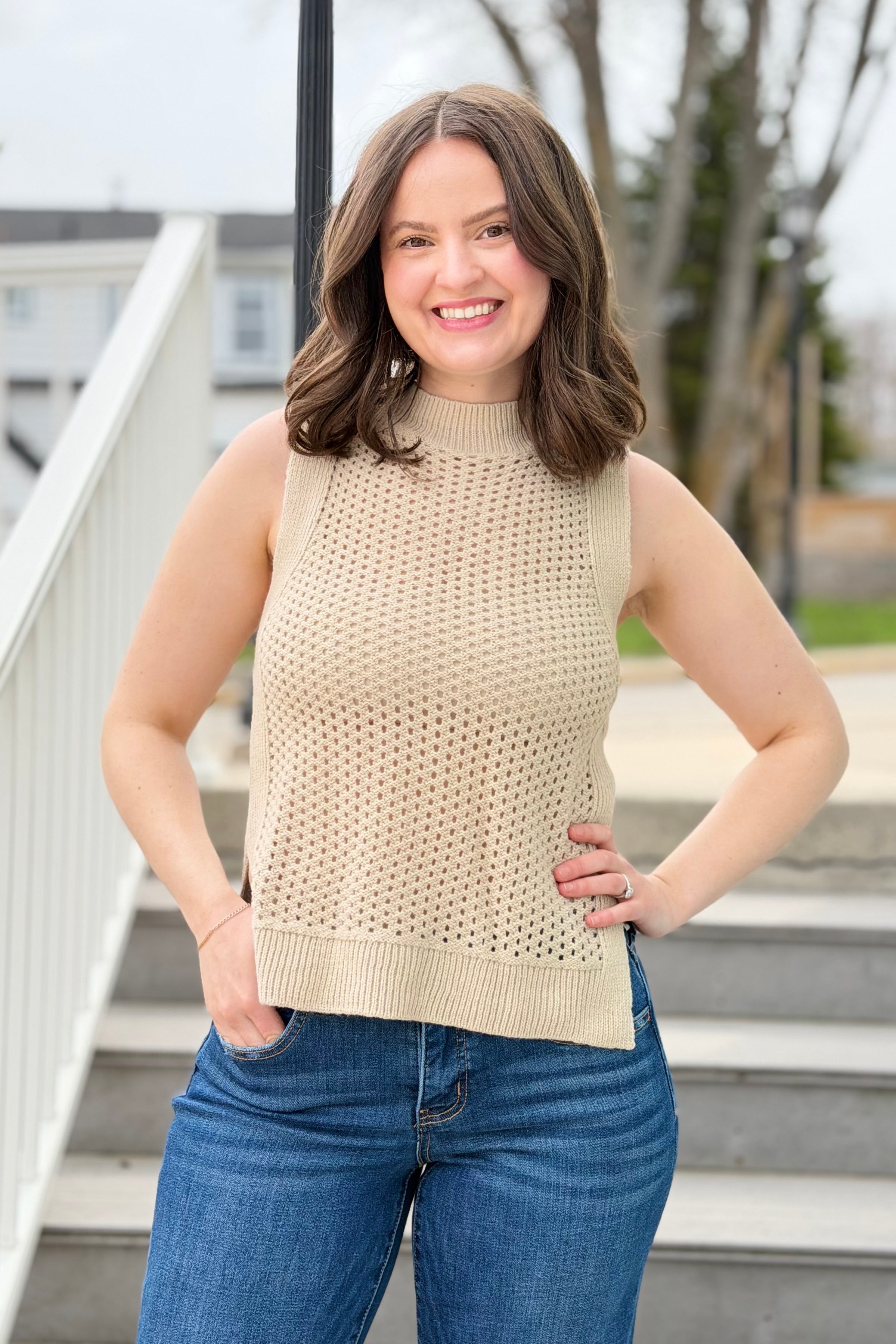 Side Slit Knit Top - Sand
