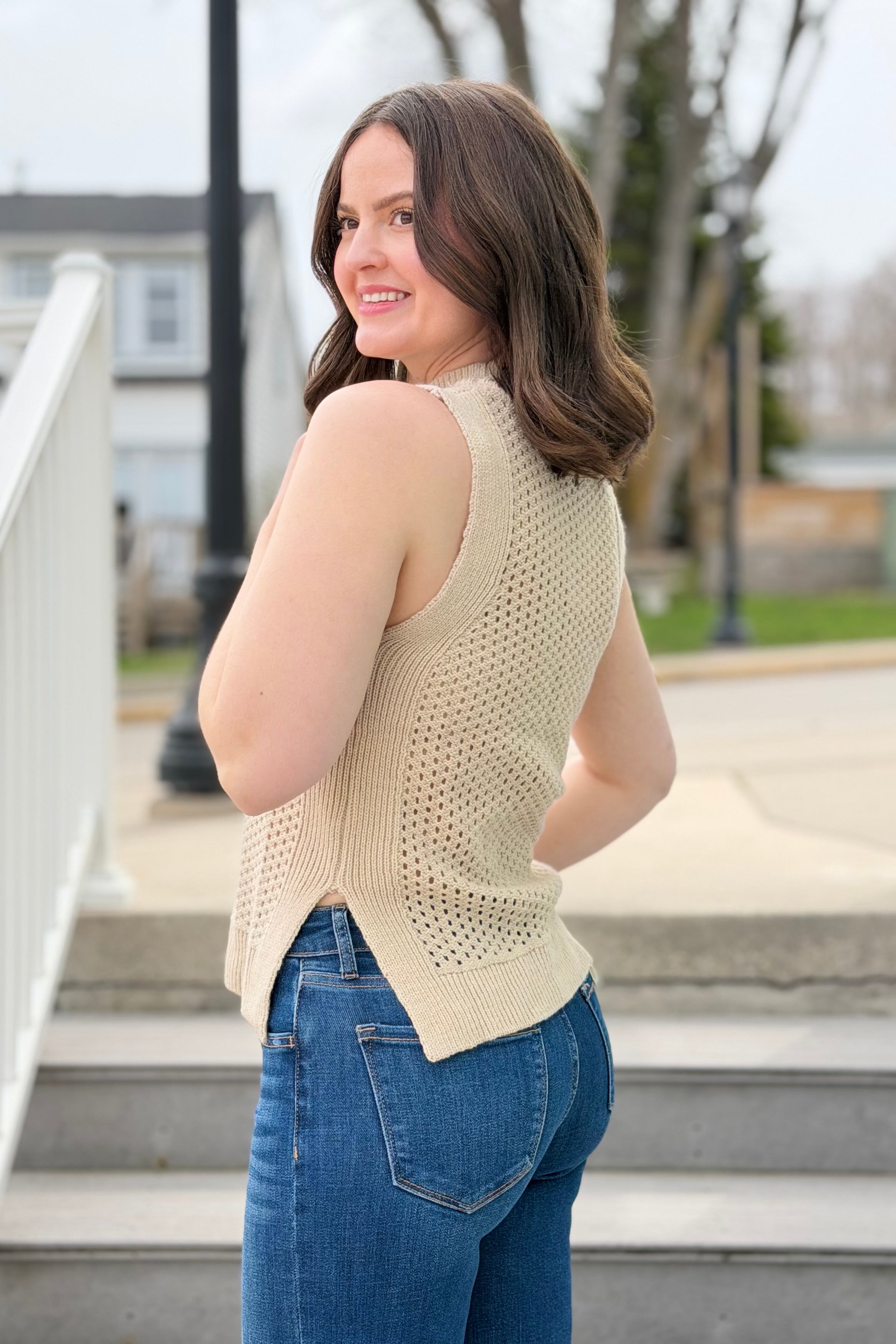 Side Slit Knit Top - Sand