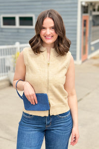 Zip Up Knit Vest - Sand