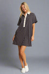 Pin Stripe Button Down Dress - Navy