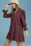 Mix Plaid Tiered Mini Dress - Red