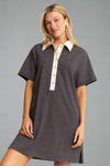 Pin Stripe Button Down Dress - Navy