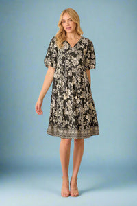 Printed Floral Midi Dress - Black