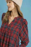 Mix Plaid Tiered Mini Dress - Red