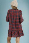 Mix Plaid Tiered Mini Dress - Red