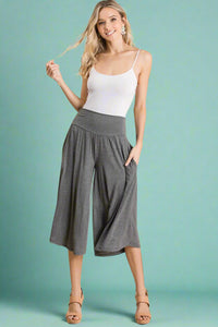 Casual Elastic Waistband Pants Charcoal