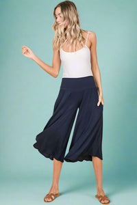 Casual Elastic Waistband Pants Navy