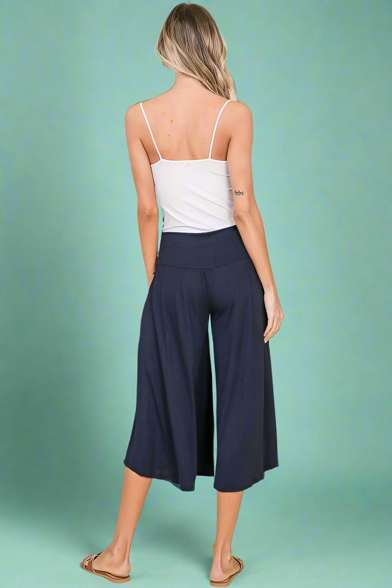 Casual Elastic Waistband Pants Navy