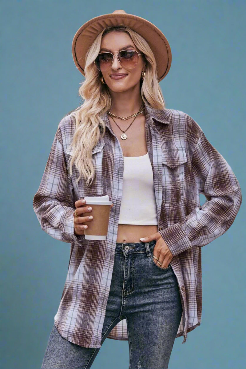 Plaid Button Down Shirt Coffee