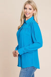 Collared Pleated Detail Blouse Blue