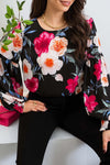 Floral Drop Sleeve Top - Black