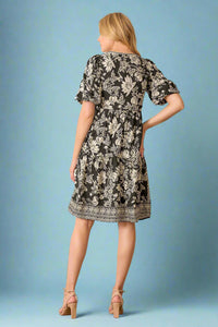 Printed Floral Midi Dress - Black