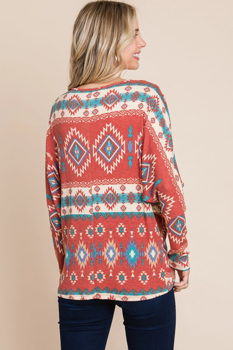 Bohemian Aztec Print Tunic - Red
