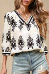 Vintage Print V-Neck Top White