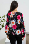 Floral Drop Sleeve Top - Black