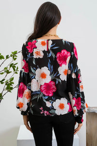 Floral Drop Sleeve Top - Black
