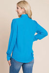 Collared Pleated Detail Blouse Blue