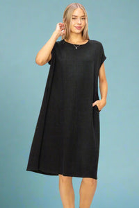 Date Night Linen Oversized Midi Dress - Black