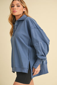 Tamika Henley Sweatshirt - Blue