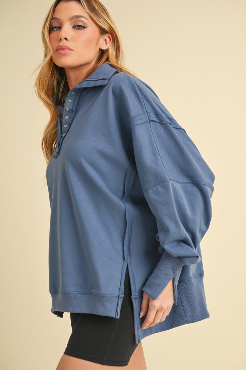 Tamika Henley Sweatshirt - Blue