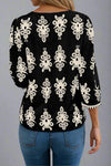 Vintage Print V-Neck Top Black