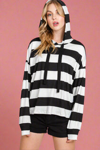 Hoodie Sweatshirt Stripe - Black