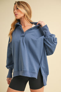 Tamika Henley Sweatshirt - Blue