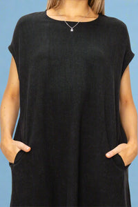 Date Night Linen Oversized Midi Dress - Black