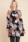 Floral Knit Cowl Neck Top Black