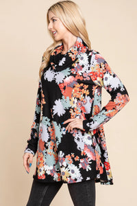 Floral Knit Cowl Neck Top Black