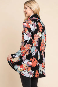 Floral Knit Cowl Neck Top Black