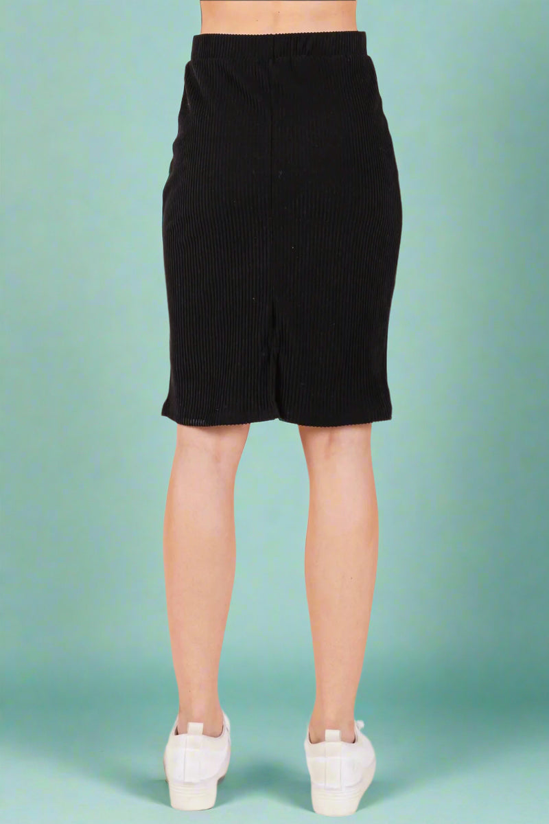 Casual Rib Knit Skirt Black