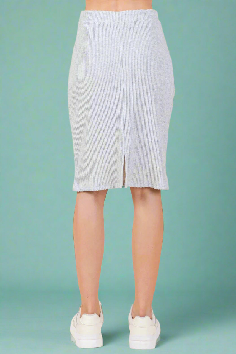 Casual Rib Knit Skirt Gray