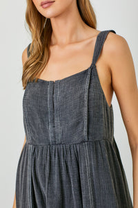 Washed Tank Strap Dress Black