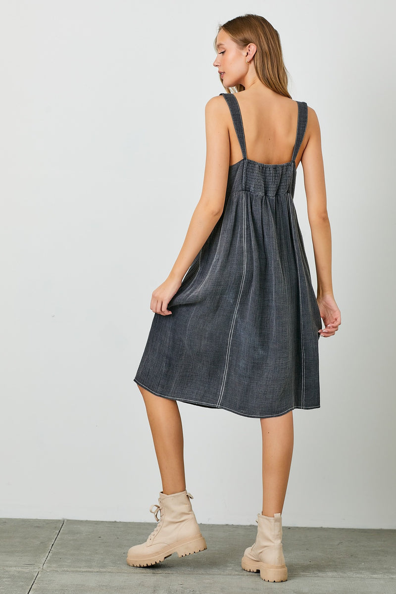 Washed Tank Strap Dress Black