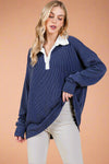 Long Sleeve Collar Ribbed Shirt Navy