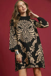 Two Tone Abstract Sweater Dress - Black