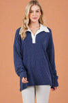 Long Sleeve Collar Ribbed Shirt Navy