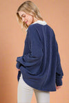 Long Sleeve Collar Ribbed Shirt Navy