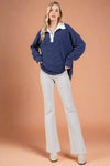 Long Sleeve Collar Ribbed Shirt Navy
