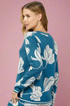 Long Sleeve Jacquard Sweater - Blue