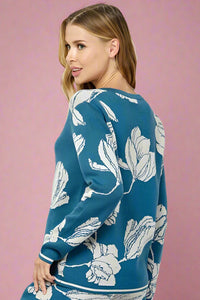 Long Sleeve Jacquard Sweater - Blue