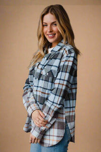 Blue, Gray & Brown Plaid Flannel