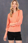 Mineral Washed Sleeve Detail Thermal Top Orange