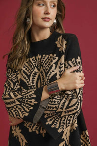 Two Tone Abstract Sweater Dress - Black