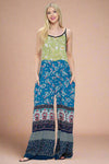 Jumpsuit Boho Overall Patchwork Floral Wide Leg - Blue