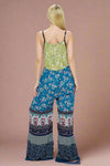 Jumpsuit Boho Overall Patchwork Floral Wide Leg - Blue